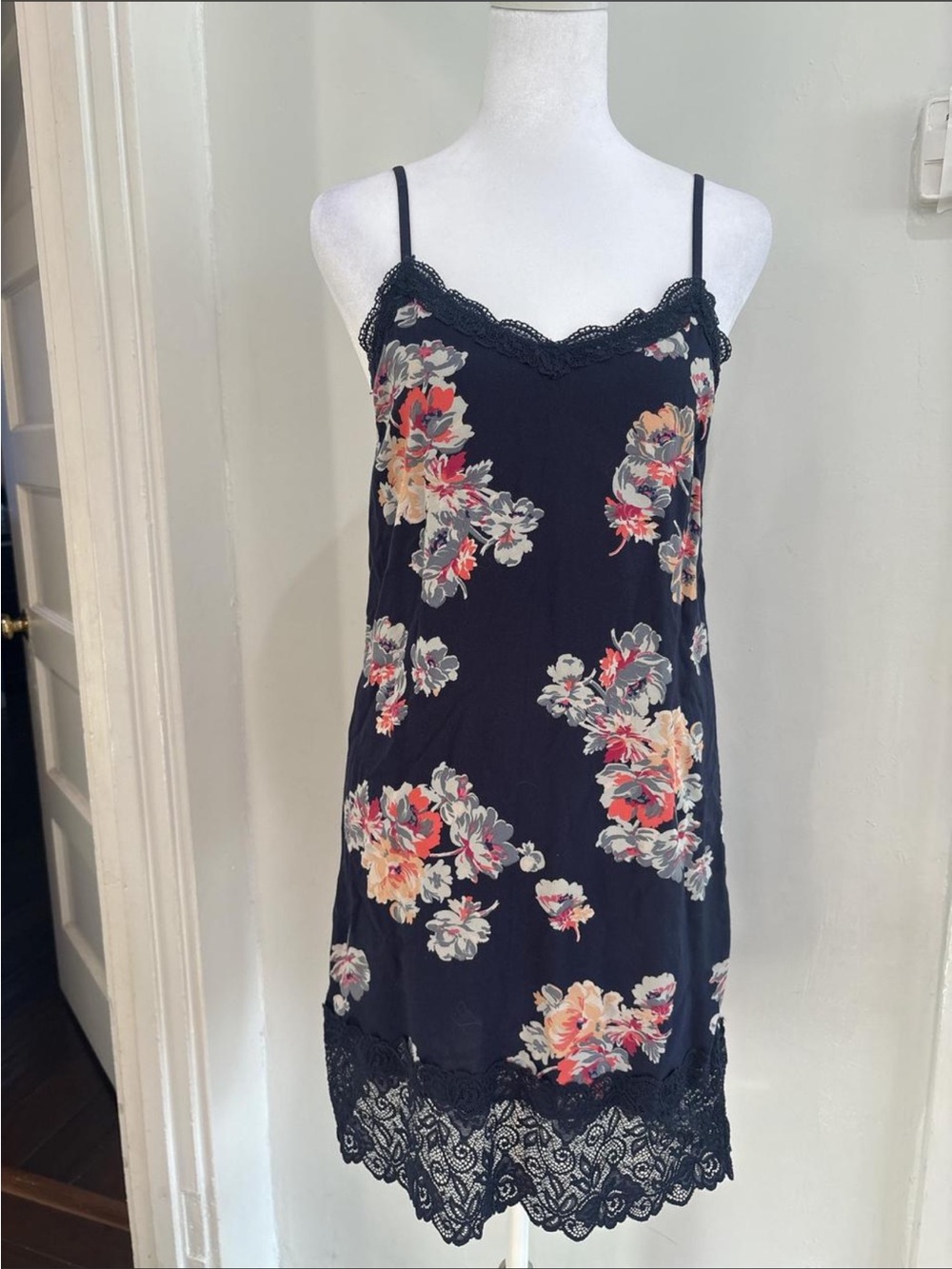 aerie Navy Floral Lace-Trim Slip